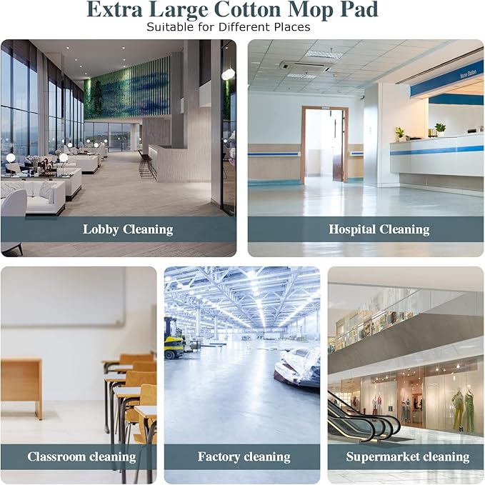 Masthome 42" Large Industrial Mop with 2 Reusable Mop Pads,Commercial Microfiber Mop & Long Handle Lightweight 180 Degree Rotating Broom Set with Squeegee Broom for Floor