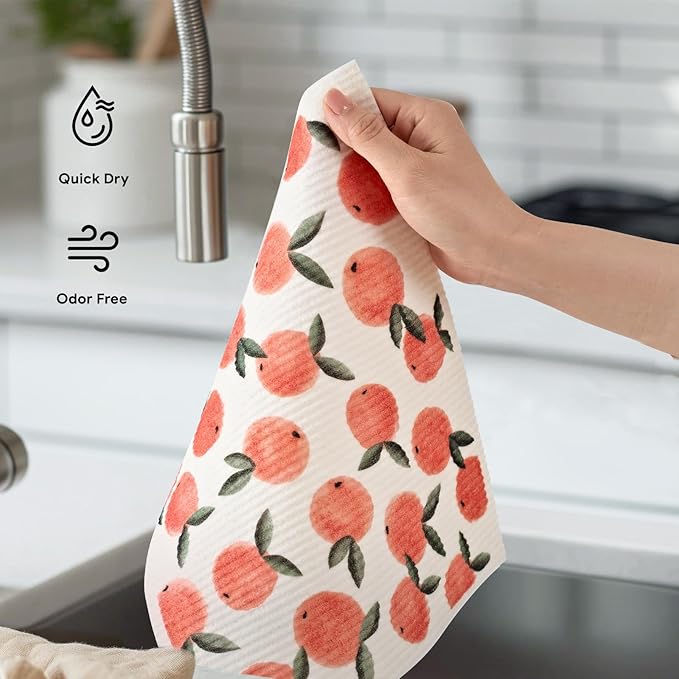 RECYCO Swedish Dishcloths for Kitchen | 4 Pack Oversized Washable Dish Rags | Large Cellulose Reusable Cleaning Paper Towels | Absorbent Counter Dish Cloth Sponge XL Kitchen Wipes, 12" L x 10" W