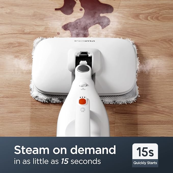 Eureka Multifunctional Steam Mop for Hard Floors and Rugs, Lightweight, Convenient Detachable Handheld Unit, Laminate/Hardwood/Tiles/Carpet/Kitchen, NEM100, White