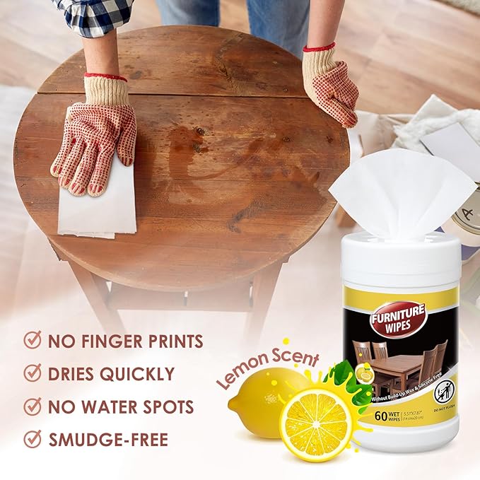 4 Pack Wood Furniture Wipes 240 Count Wood Furniture Cleaner and Polish Wipes Remove Dirt and Grime Buildup Cabinet Cleaner for Wood Surfaces Floors Kitchen Bathroom Cabinet Cleaning