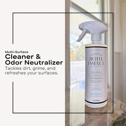 Hotel Essence Cleaner: Plant-Based Multi-Surface Cleaner & Odor Neutralizer, 16 oz, Leather, Cardamom, Lemon, Sandalwood, Cedarwood, Cinnamon, Vetiver, Amber, Musk, Iris, 16 Fl Oz (1)