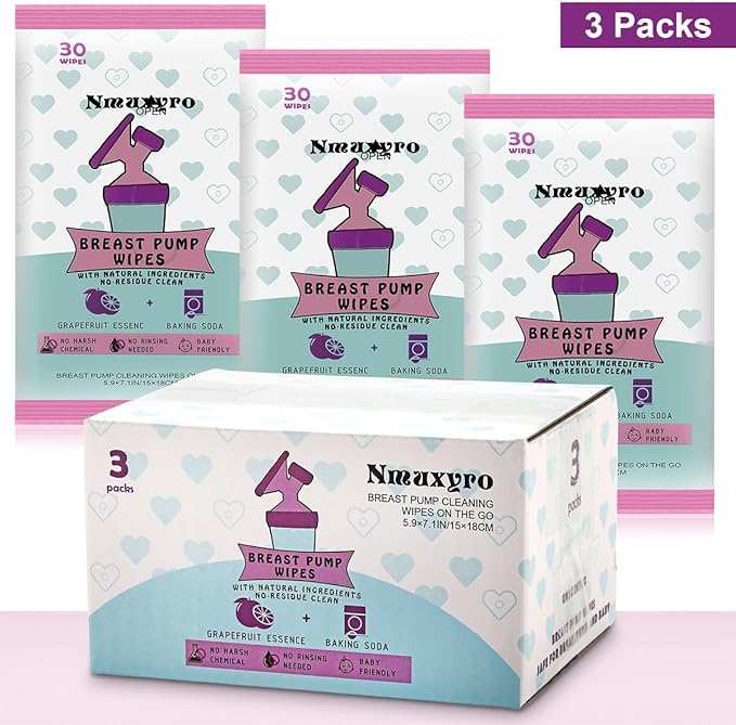 Breast Pump Wipes, 3 Packs Natural Pump Cleaning Wipes On The Go, Resealable Manual Pacifier Wipes Quick Clean Breastfeeding Supplies
