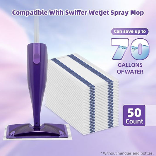50 Count Disposable Mop Pads for Swiffer WetJet Hardwood Floor Spray Mop, Mopping Pads for Swiffer All-in-One Mopping Cleaner Starter Kit