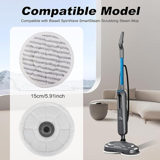 3897A Steam Mop Pads for Bissell SpinWave SmartSteam Scrubbing Steam Mop - Replacement Rotating Mop Head Fit 3897A 3712 3712W, Model No 1641112 (6Pack - Straight Wave Soft Pads