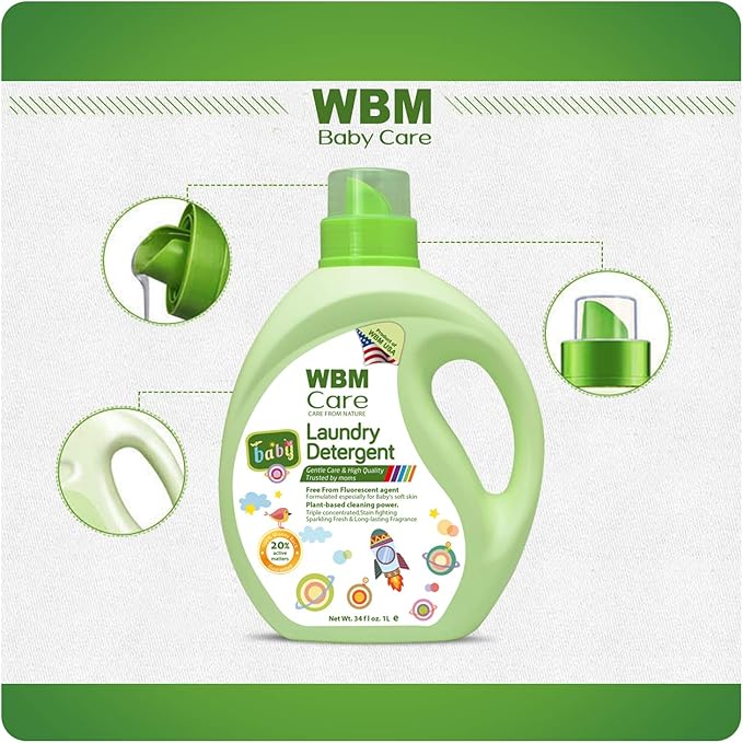 Plant-Based Laundry Detergent Liquid – 34 fl oz, 50 loads total. Eco-friendly formula for powerful cleaning, gentle on fabrics, and safe for the environment