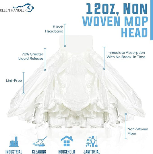 KLEEN HANDLER Disposable Industrial Mop Head Replacement | Non-Woven Cut End Floor Cleaning Wet Mop Head Refill (Pack of 6)