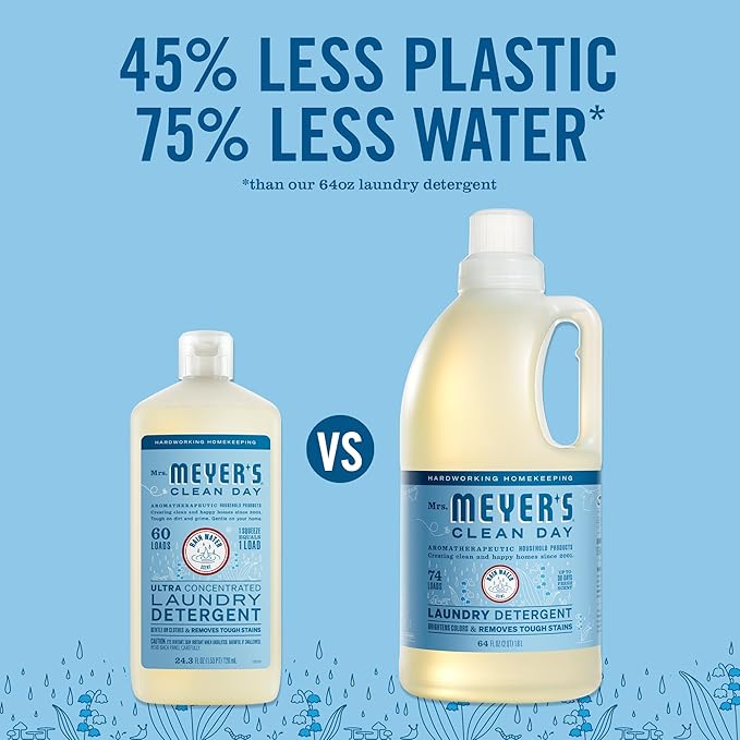 MRS. MEYER'S CLEAN DAY Ultra Concentrated Laundry Detergent, Rain Water Scent, 24.3 fl oz