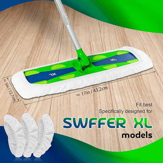 XL Wet Pads Refills for Swiffer XL Sweeper: Cotton Extra Large Reusable & Washable Microfiber Dry Sweeping Cloths Mop Pad Wet Mopping Cloth for Hardwood Floor Cleaning - 3 Pack