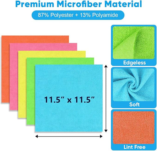 Microfiber Cleaning Cloth, 50PK Reusable Shop Rags Bulk Microfiber Cleaning Cloth Lint Free Cleaning Towels for Car Kitchen Automotive Bar Mechanic Restaurant Garage, 11.5"x11.5", Multicolor