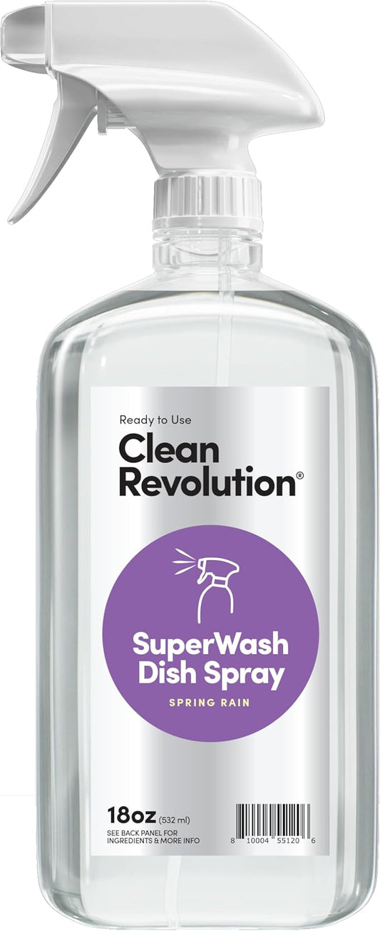 Clean Revolution SuperWash Dish Soap Spray 18oz Refill Supply Container, Ready to Use Formula, Spring Rain Fragrance, 1 Pack