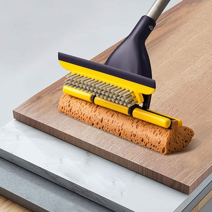 Yocada Sponge Mop Home Commercial Use Tile Floor Bathroom Garage Cleaning with Squeegee and Extendable Telescopic Long Handle 42-52 Inches Easily Dry Wringing