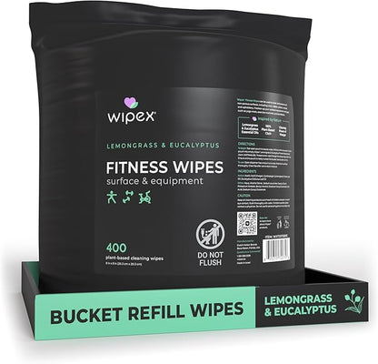 Wipex Gym Wipes Bucket Refill Roll - Plant-based Fitness Equipment Wipes, Lemongrass, Eucalyptus & Vinegar Wipes to Clean Surfaces, Yoga Mat & Gym Cleaner and Peloton Bikes, 400 Count (Pack of 1)