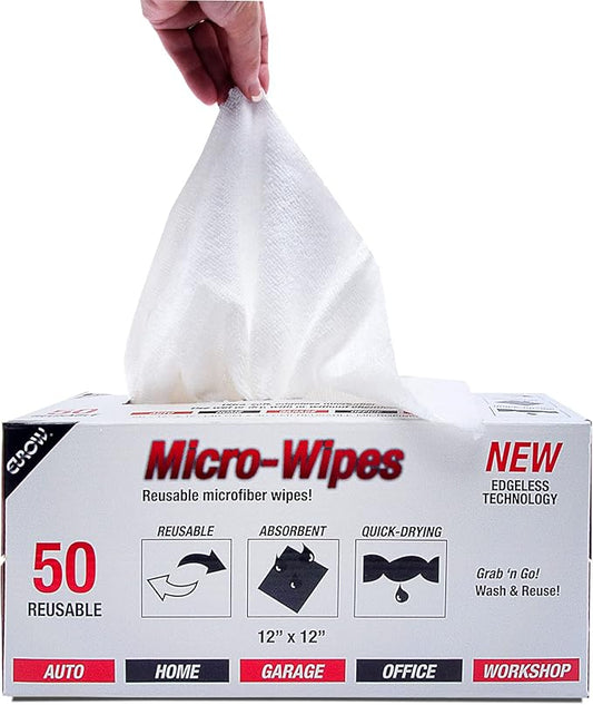 Eurow Microfiber Detailing Wipes with Dispenser Box, 200GSM, 12 by 12 Inches, Pack of 50, White