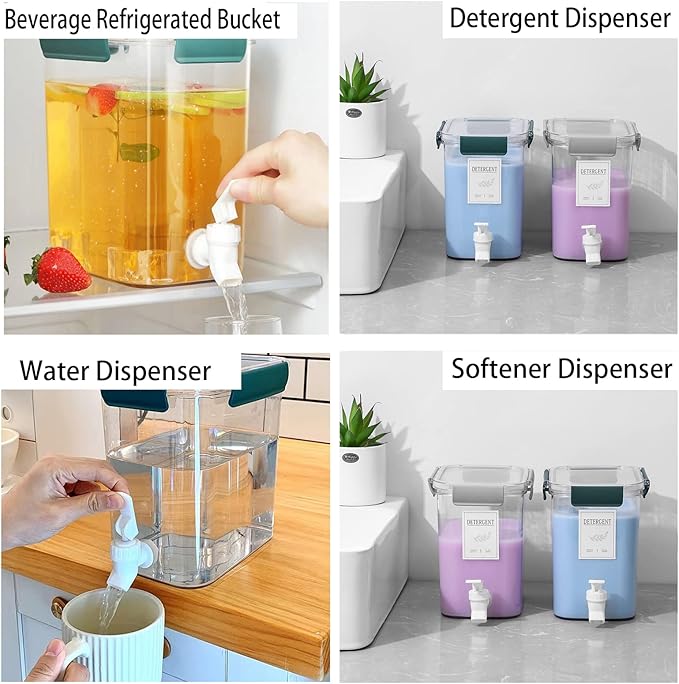 Laundry Detergent Dispenser Beverage Refrigerated Bucket with Faucet Fabric Softener Container for Detergent, Lemonade Juice, Milk, Fabric Softener, Bleaching Agent, Blue