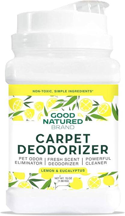 Good Natured Brand | Carpet Deodorizer & Freshener Powder | 70 oz Pet Odor Eliminator for Strong Odor & Pet Urine | Fresh Natural Lemon & Eucalyptus Scent | Safe for Homes with Pets