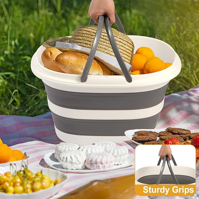 Collapsible Mop Bucket with Handle for Cleaning or Organzier, 7.39 Gallons(28L)Mopping Bucket for Floor Mop or Flat Mop, Mult-Purpose Cleaning Supplies Baskets for Laundry Storage Camping Car Washing