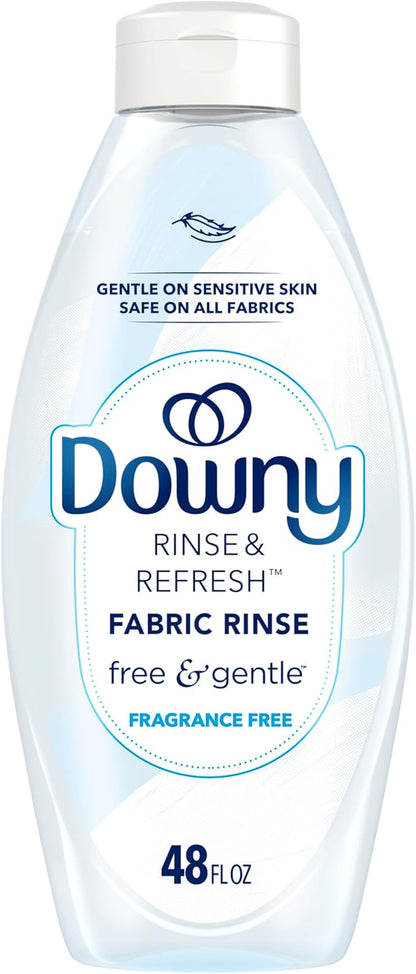 Downy Rinse & Refresh Free & Gentle Laundry Odor Remover and Fabric Softener, Fragrance Free, 48 fl oz, No Dyes or Heavy Perfumes