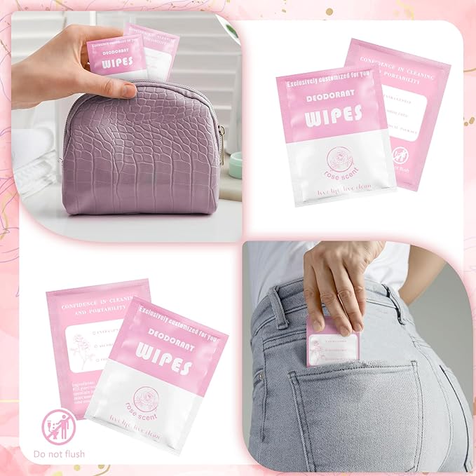 Timgle 200 Count Deodorant Wipes Bulk Individually Wrapped Travel Size Wipes for Men Women Body Underarm Deodorant Remove Sweat Sports Travel Clean Skin Daily Use Female Male(Pink)