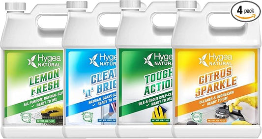 Cleaning Starter Kit - 1 Gallon - Eco-Friendly Household Cleaners - Degreaser, All Purpose Cleaner, Glass Cleaner, & Tile and Grout Cleaner - Kids & Pet-Friendly (4 Pack)