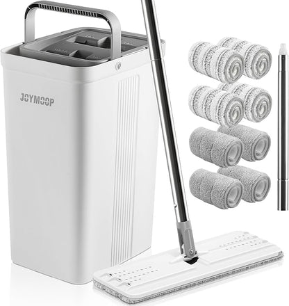 JOYMOOP Mop and Bucket Set with Wringer, Dust Mops for Floor Cleaning, Wall Cleaner with Long Handle,Wet and Dry Use - 3 Microfiber Mop Pads