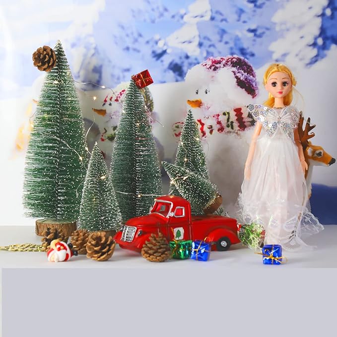 Bottle Brush Christmas Trees 5Sizes Mini Christmas Trees Small Christmas Trees Mini Pine Trees Desktop Miniature Christmas Trees with Snow and Wooden Base for Crafting Decorations (Plant Green)