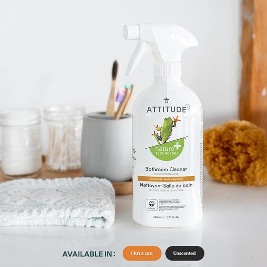 ATTITUDE Bathroom Cleaner, EWG Verified, Plant- and Mineral-Based, Vegan Household Products, Citrus Zest, 27.1 Fl Oz (Pack of 3)