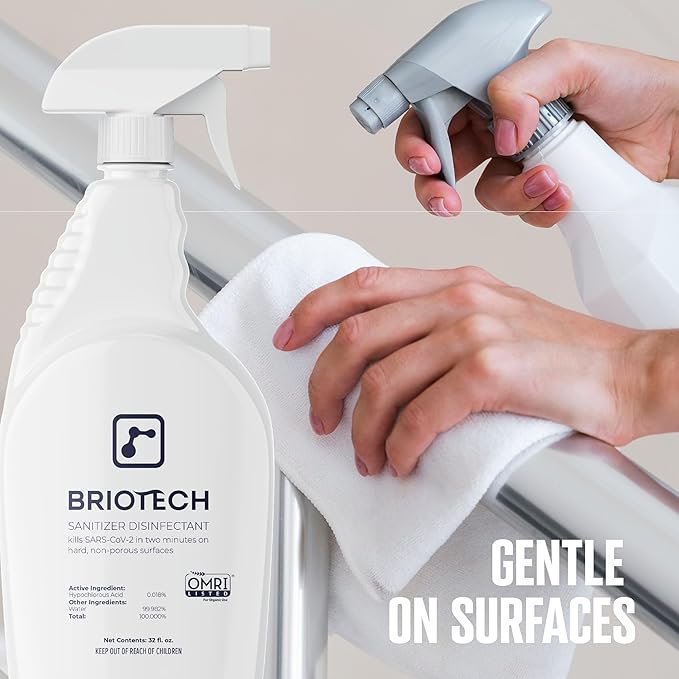BRIOTECH Sanitizer Disinfectant Hypochlorous Spray, Kills 99.99% of Viruses & Bacteria, Eliminate Odor, Gentle for Nurseries & Play Rooms, Food Contact Surface Sanitizer, 8 fl oz ea, 4 ct