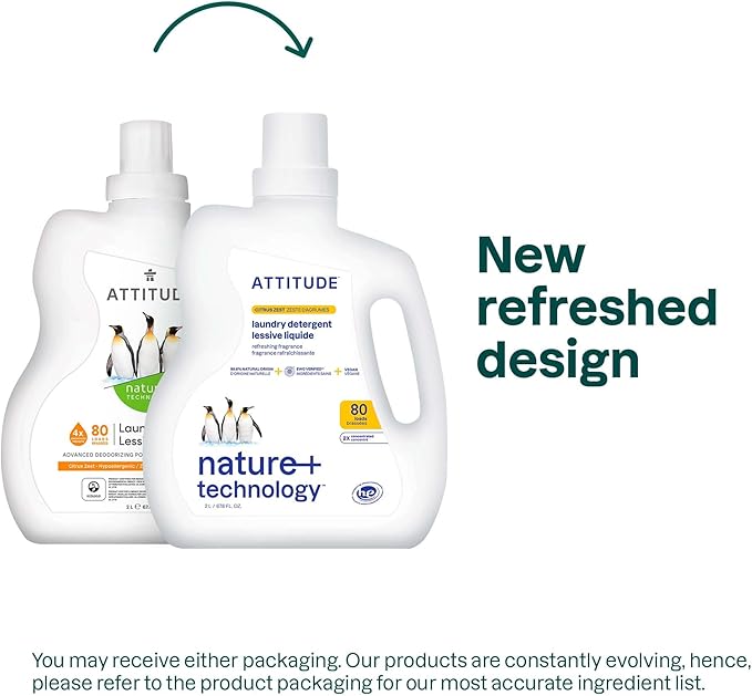 ATTITUDE Liquid Laundry Detergent, EWG Verified Laundry Soap, HE Compatible, Vegan and Plant Based Products, Cruelty-Free, Citrus Zest, 80 Loads, 67.6 Fl Oz
