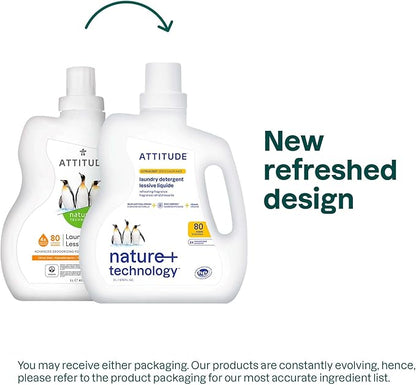 ATTITUDE Liquid Laundry Detergent, EWG Verified Laundry Soap, HE Compatible, Vegan and Plant Based Products, Cruelty-Free, Citrus Zest, 80 Loads, 67.6 Fl Oz