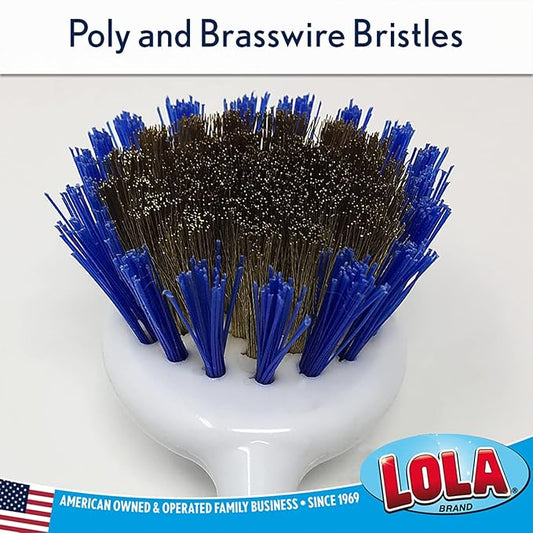 Lola Products Pro Pot N' Pan Brush, Abrasive Cleaning, Poly & Brass Wire Bristles, Comfort Rubber Grip, Use for Caked-On & Baked-On Messes, 1 Pack