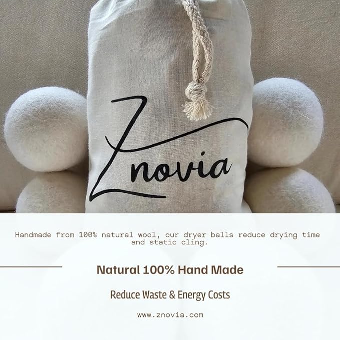 Premium, Wool, Dryer Balls, Laundry, Natural, Organic, Reusable, Minimizes Wrinkles,Shortens Drying Time,Eco Friendly, Fabric,Alternative to, Dryer Sheet, Liquid Softeners,Plastic Balls, Pack of 6.