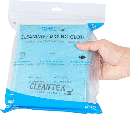 Clean Tek Professional 13 x 15 Inch Cleaning Cloths, 5 Reusable Cloth Towels - Machine Washable, Absorbent, Blue PVA Microfiber Cleaning Rags, Fast Drying, For Windows Or Cars - Restaurantware