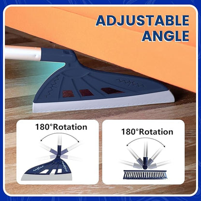 Magic Air Broom Household Silicone Broom for Floor Cleaning, Multifunctional Floor Squeegee with 60’’ Aluminum Adjustable Handle, Pet Hair for Glass, Fine Dust, Hair, Liquids (Blue)