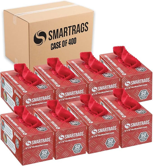 Arkwright Smart Rags in Box - (Bulk Case of 400) Lint Free Microfiber Cleaning Cloth, Scratch & Streak-Free, Dispensable Wash Towels for Cars, Window Glass, and Auto Shop, 12 x 12 in, Red