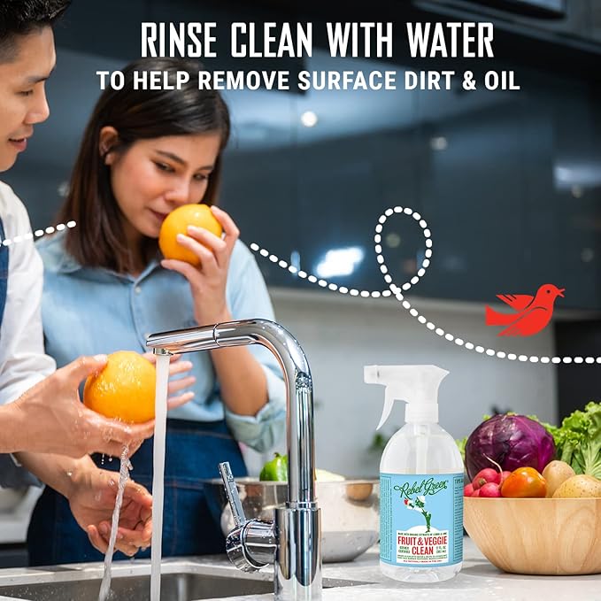 Rebel Green Fruit & Veggie Wash - Natural Produce Wash - Plant-Based Vegetable Wash - Fruit and Vegetable Wash with No Aftertaste - Sustainable Food Wash - (17oz Spray, 6 Pack)