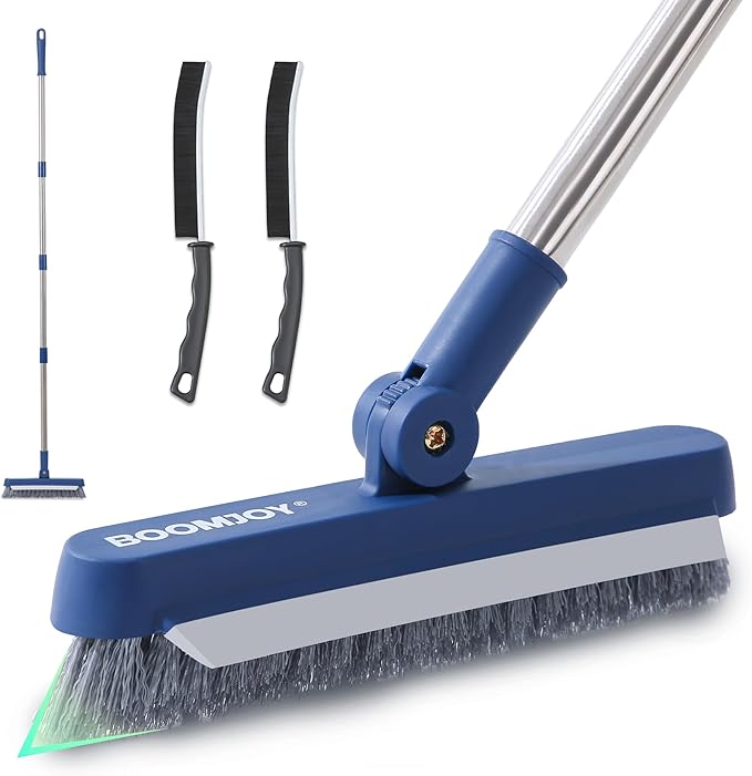 BOOMJOY Grout Brush with Long Handle, Grout Cleaner Brush for Tile Floors, Stiff Bristles for Crevice, Tile Line, Shower, Kitchen, Bathroom