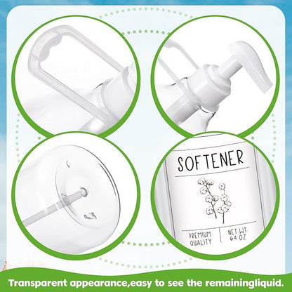 Sawysine 2 Pcs Laundry Soap Dispenser 64 oz Liquid Laundry Detergent Dispenser Plastic Laundry Detergent Container Fabric Softener Dispenser with Pumps Caps and 45 Laundry Labels