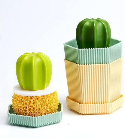 Cactus Dish Scrub Brushes Set of 6 Replacement Brushes, Green and Yellow, for Cleaning Dishes, Pans, Pots, Sink, Countertop, Bathtub