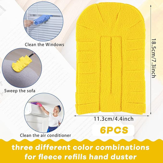 Zubebe 6 Pcs Heavy Duty Duster Refill Reusable Fleece Duster Refills Multi Surface Washable Cleaning Pads for Home, Blinds, Fans, Corners, Furniture (SkyBlue,Yellow,White)