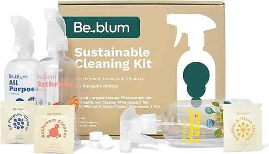 Refillable Cleaning Kit – 3 Reusable Spray Bottles + 3 Non Toxic Cleaning Tablets | All Purpose, Bathroom, Glass Cleaner | Plant-Based, Fragrance-Free, Eco-Friendly Solution