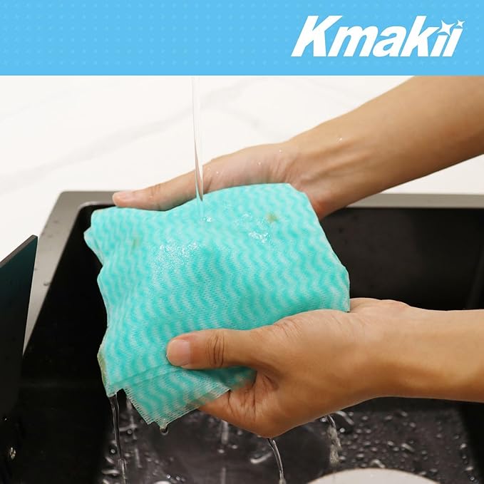 KMAKII Handi Wipe Reusable Cloths - Multi-Purpose Disposable Dish Cloths and Towels, Ultra Absorbent, Fast-Dry, Durable Cleaning Wipes for Kitchen and Home, Green, 11.8 x 21 inches, Pack of 80