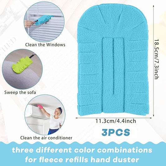 Zubebe 3 Pcs Heavy Duty Duster Refill Reusable Fleece Duster Refills Multi Surface Washable Cleaning Pads for Home, Blinds, Fans, Corners, Furniture (Blue,Green,Gray)