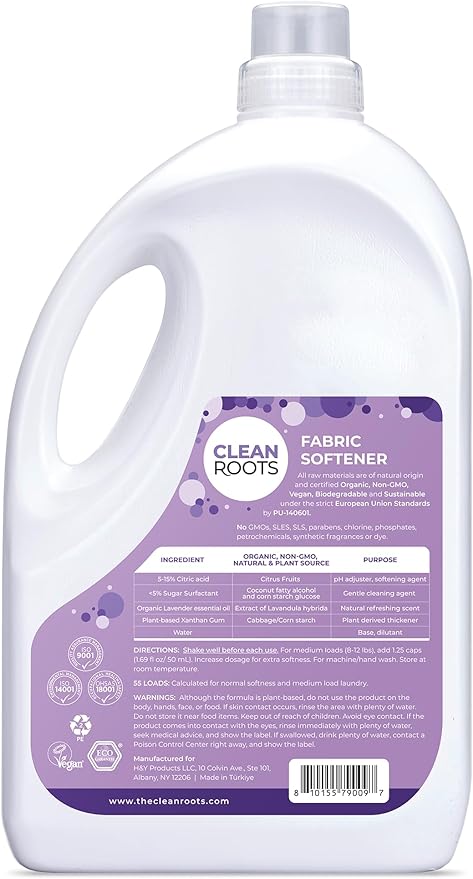 Lavender Fabric Softener, EcoGarantie Certified 100% Organic & Natural Ingredients, Dermatologically Tested & Approved, Scented with Organic Lavender Essential Oil- 55 Loads, 92.9 fl. oz.
