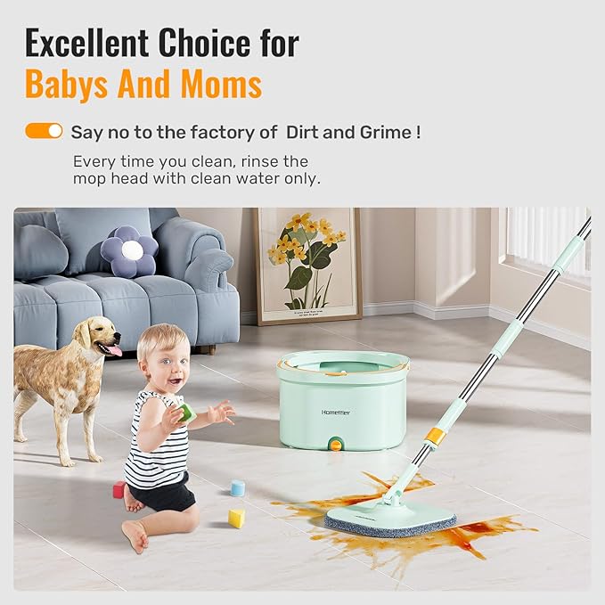 Spin Mop and Bucket Set with Detachable Inner Mop Bucket, Mops and Buckets for Floor Cleaning Includes 4 Replaceable Thick Microfiber Mop Pads