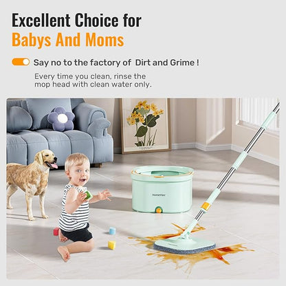 Spin Mop and Bucket Set with Detachable Inner Mop Bucket, Mops and Buckets for Floor Cleaning Includes 4 Replaceable Thick Microfiber Mop Pads