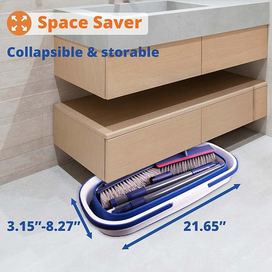 Collapsible Mop and Bucket Set, Bafezoze Microfiber Dust Mop, Floor Scrubber, Grout Brush with Long Handle for Bathroom RV Tile Cleaning
