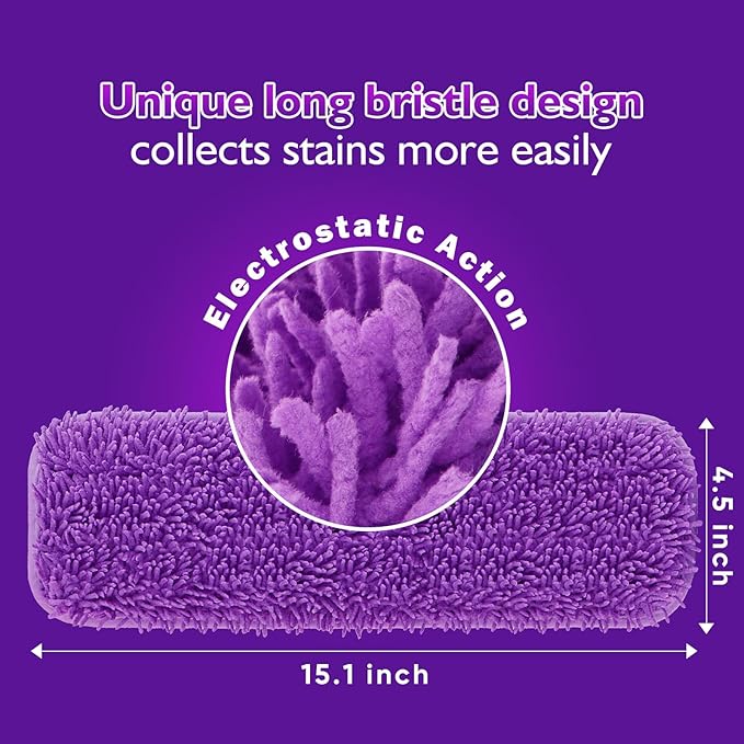 Reusable Mop Pads for Swiffer PowerMop, 8 Pack Microfiber Mop Pad Refill with Scrubber Strips for 13''-15'' SprayMop, Washable Mop Pads Use for Most Floor Types, Designed for Pets - Purple