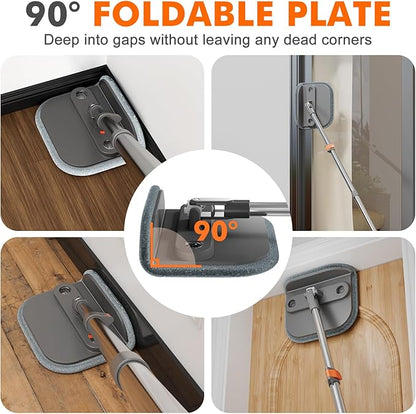 Upgraded Spin Mop and Bucket Self-Standing Mop Bucket Separate Dirty and Clean Water System Self Wringing 360° Rotating Clean Mop and Bucket Set (Drak Gray, 14Pads Mop and Bucket Set)