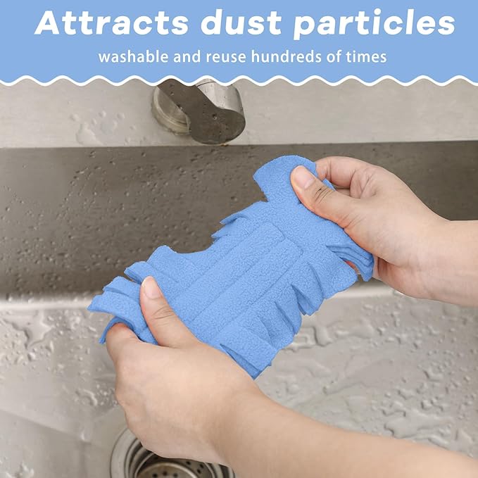Zubebe 12 Pcs Heavy Duty Duster Refill Reusable Fleece Duster Refills Multi Surface Washable Cleaning Pads for Home, Blinds, Fans, Corners, Furniture (Blue)