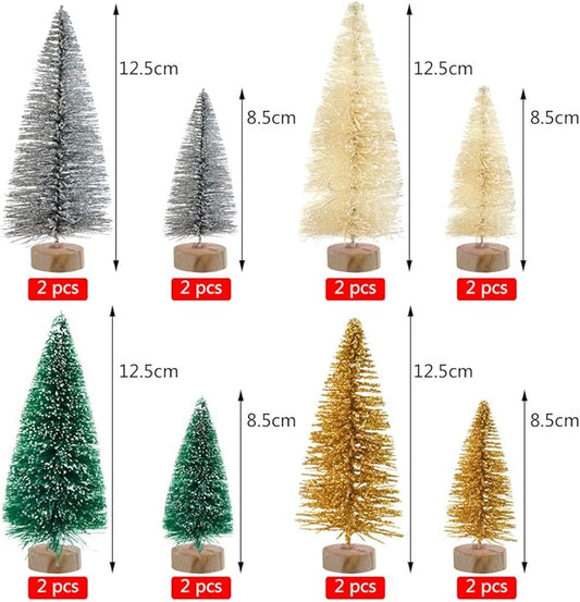 Yookat 40Pcs Mini Pine Trees Artificial Mini Trees with Wood Base Sisal Trees Bottle Brush Trees Assorted Color for Christmas Decoration Winter Ornaments DIY Crafts (Multicolor)